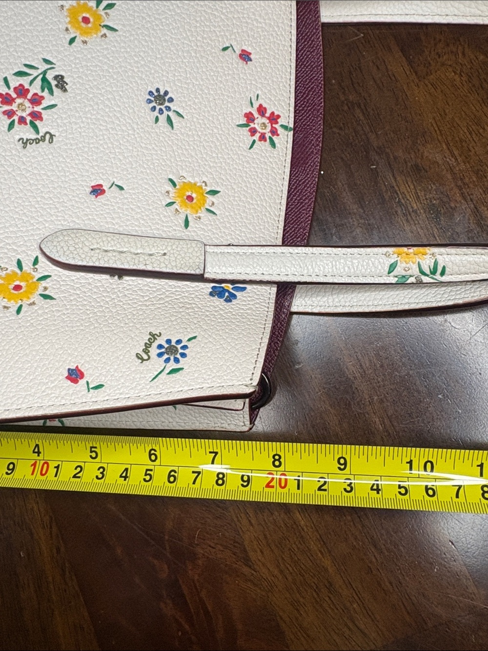 Coach Cream Leather Tote with Multicolor Floral Print - Picture 9 of 9